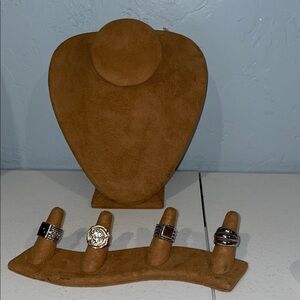 Suede Necklace and Ring Displays Rusty Brown
